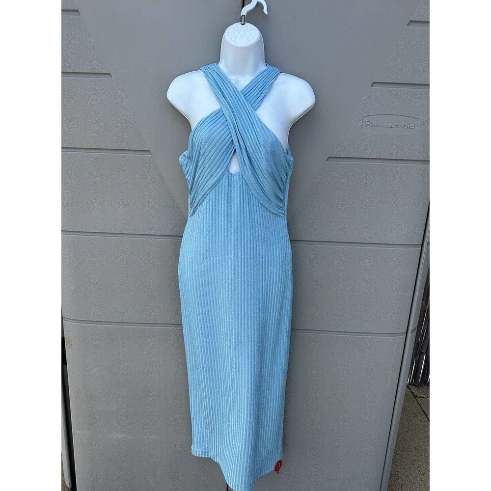 Monique Lhuillier Women's Crossover cutout metallic ribbed-knit midi dress Sz 6 - Picture 6 of 16